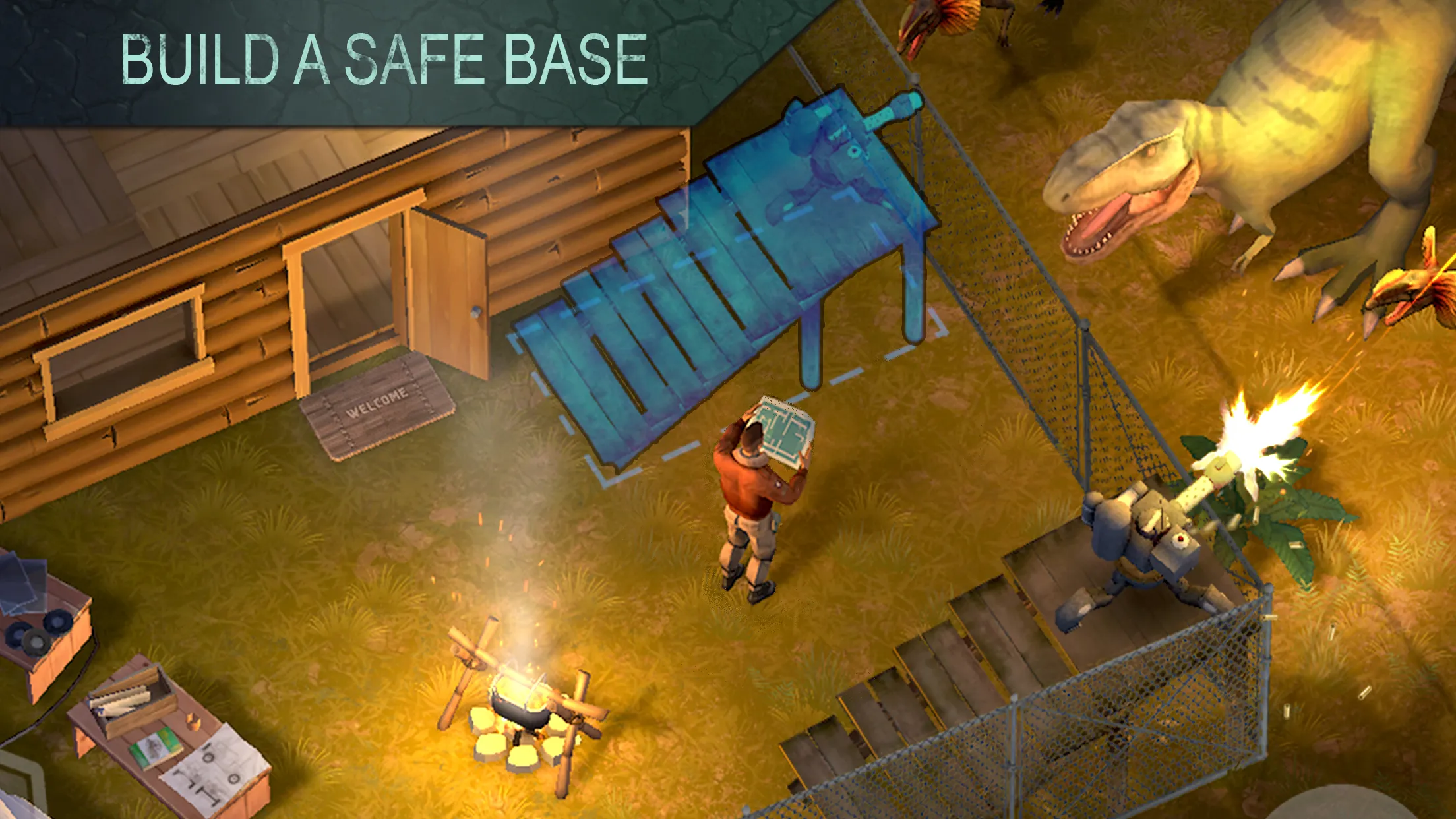 Jurassic Survival v2.7.8 APK Мод (Меню, Один удар, Бесплатный крафт) Screenshot 1
