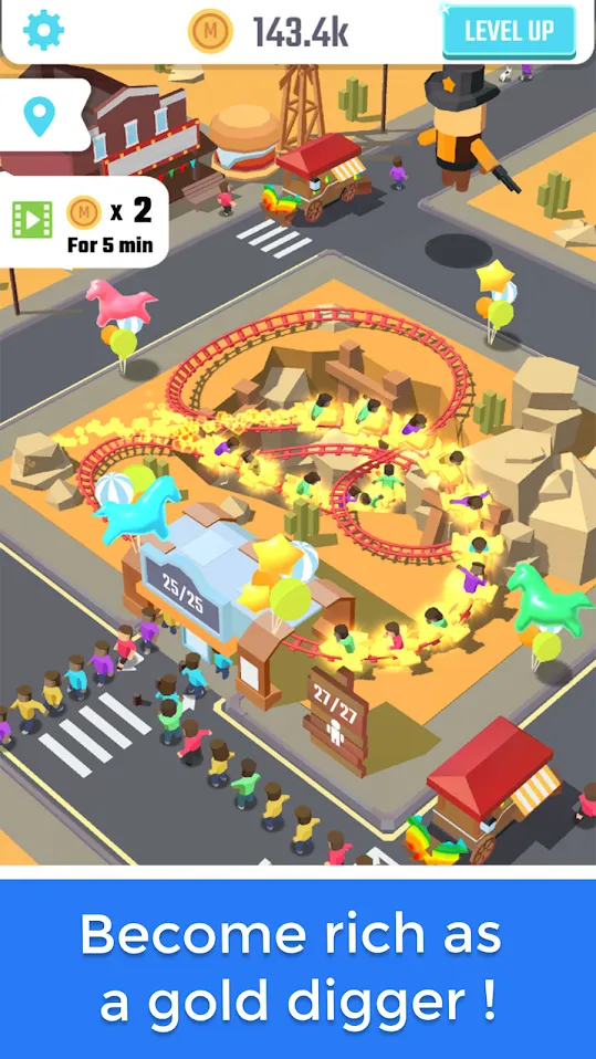 Idle Roller Coaster [мод: много денег] Screenshot 4