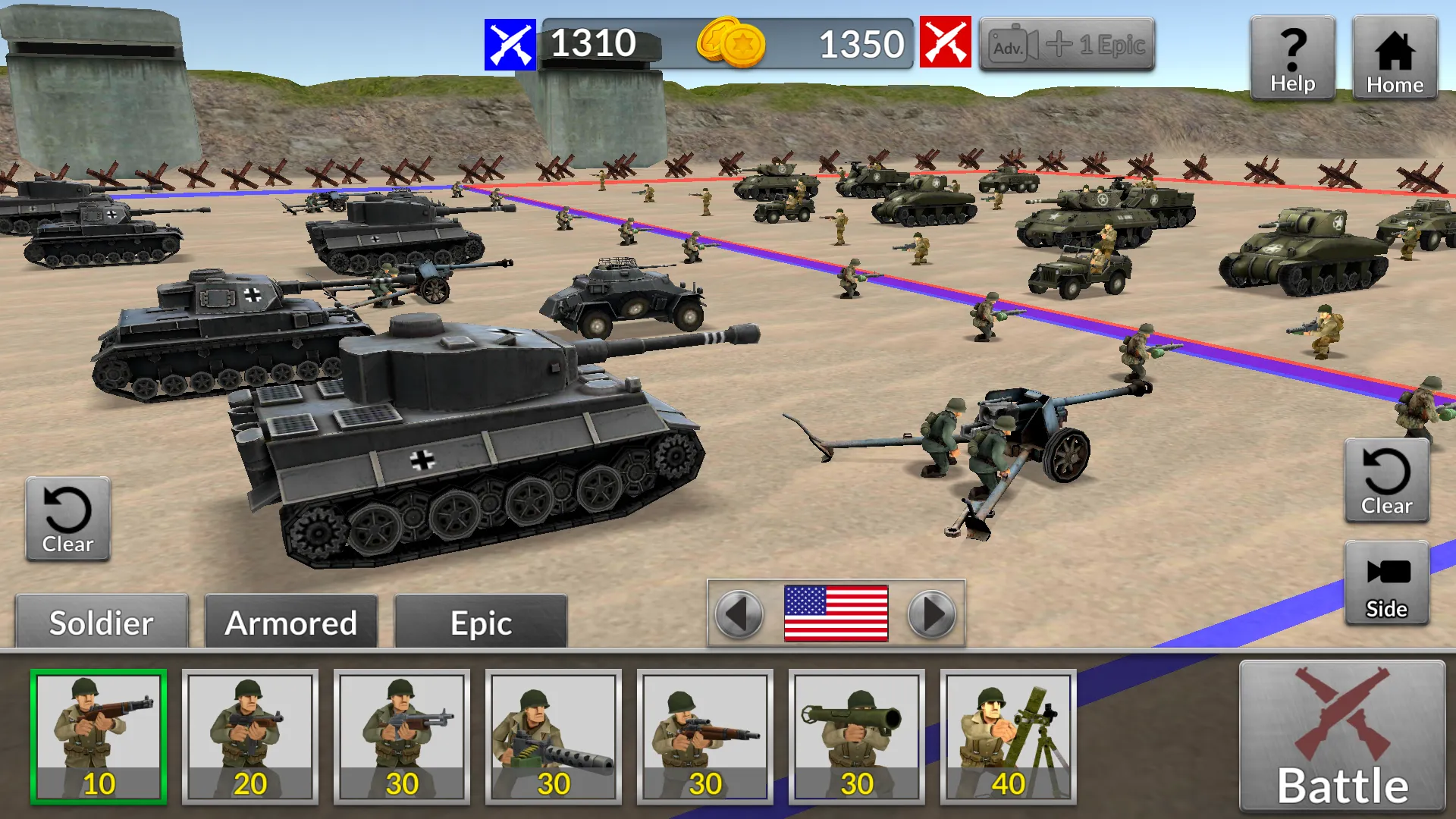 WW2 Battle Simulator [мод: много денег] Screenshot 2