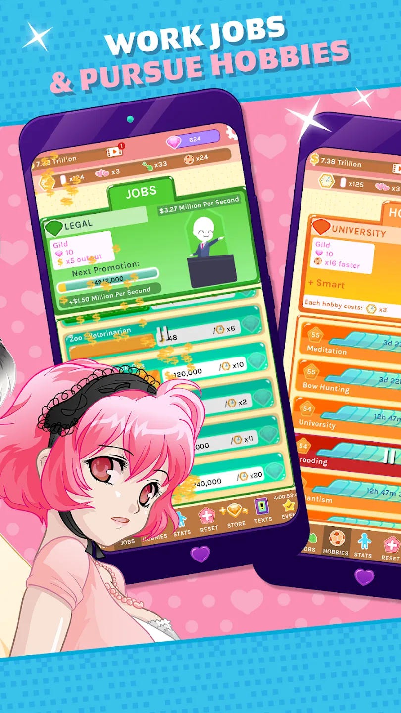 Crush Crush - Idle Dating Sim v0.445 APK Мод (Много бриллиантов) Screenshot 3 Crush Crush - Idle Dating Sim v0.445 APK Мод (Много бриллиантов) Screenshot 3