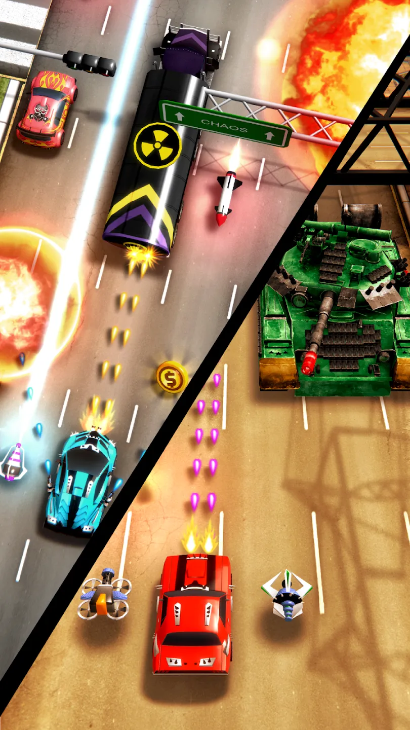 Chaos Road: Гонки и сражения v5.18.4 APK Мод (Меню, Множитель урона, Режим бога) Screenshot 3